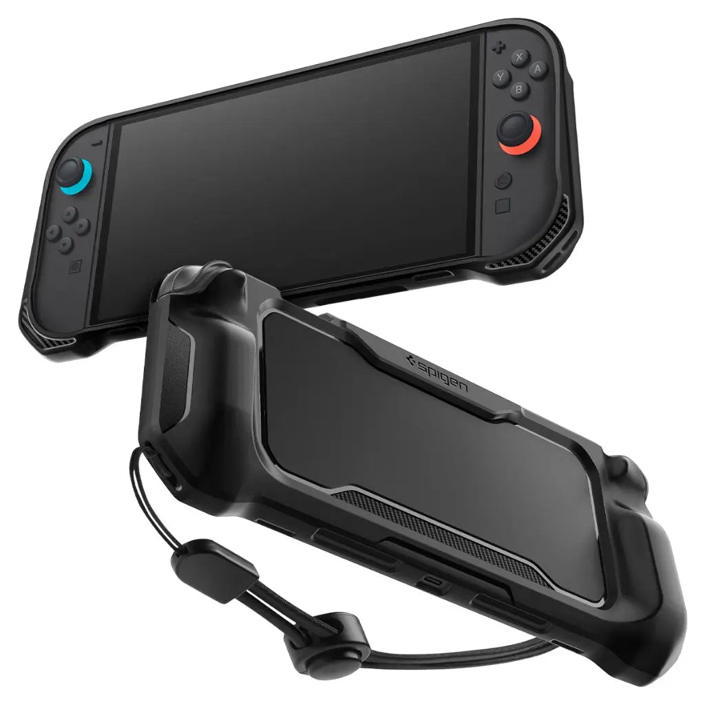 Spigen Nintendo Switch 2 Case (2025) Rugged Armor Cover Carbon Fiber Design with Adjustable Strap & Drop Protection