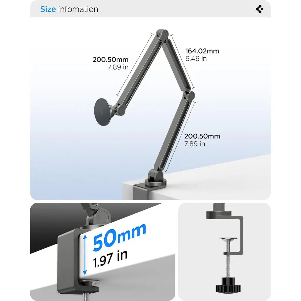 Spigen OneTap MagFit Phone Holder Magnetic Clamp Phone Stand Adjustable for Desk Bed 360° Rotation