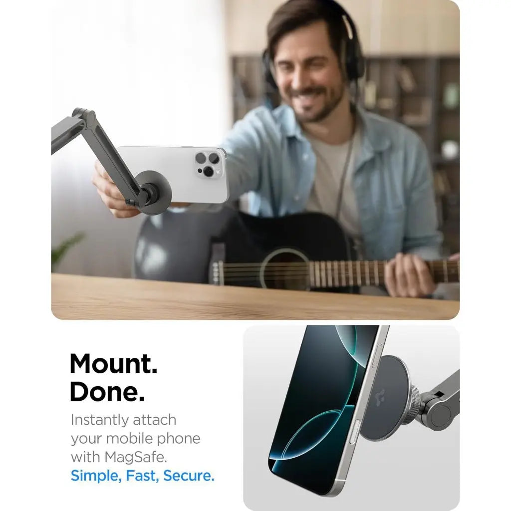 Spigen OneTap MagFit Phone Holder Magnetic Clamp Phone Stand Adjustable for Desk Bed 360° Rotation
