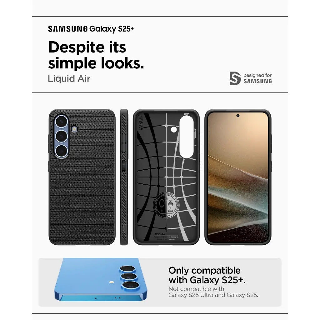 Spigen Samsung S25+ Case 6.7" Liquid Air Black Casing Drop Protection and Slim Durable Protection Samsung S25 Plus Case