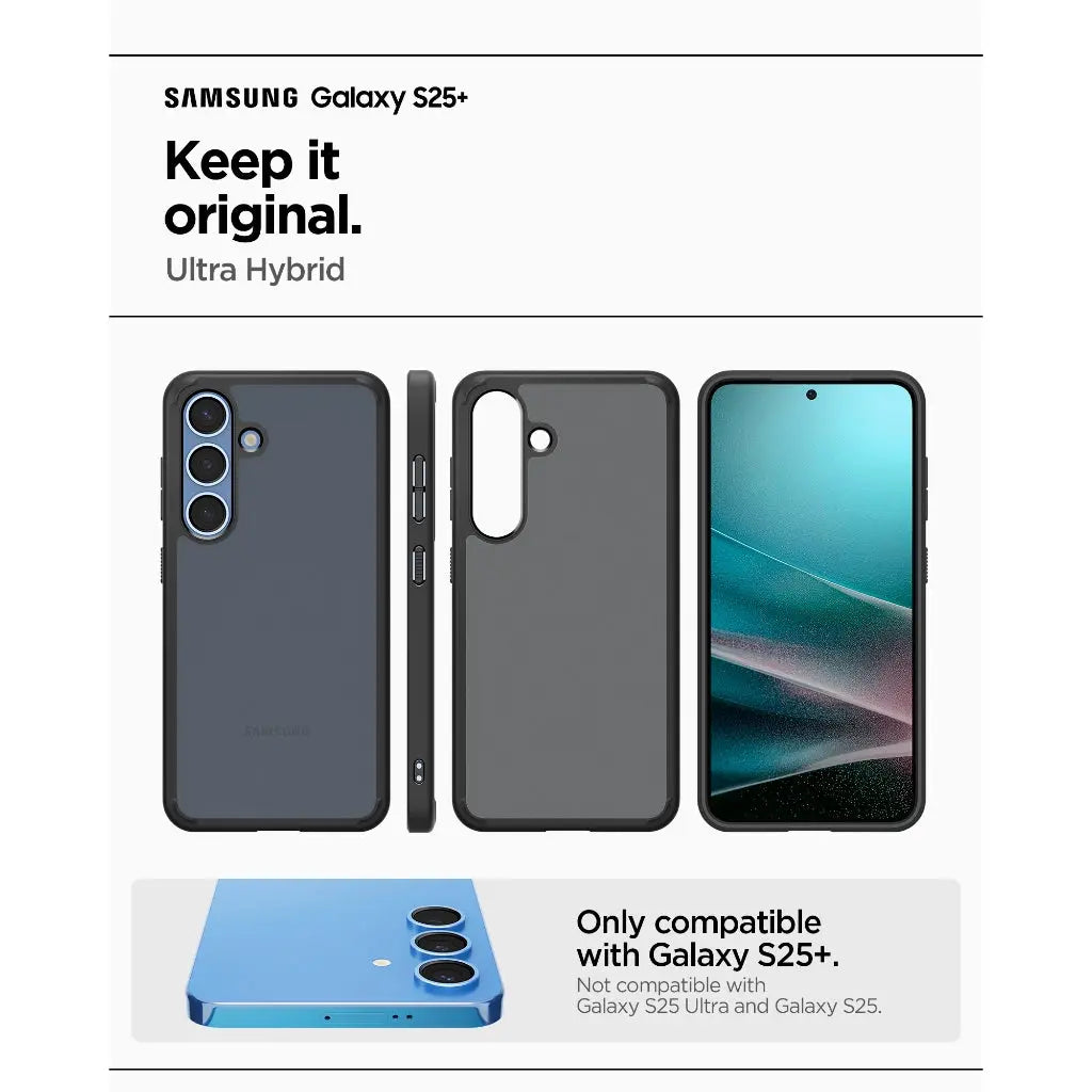 Spigen Samsung S25+ Case 6.7" Ultra Hybrid Frost Black Matte Drop Protection Semi-Transparent Samsung S25 Plus Case