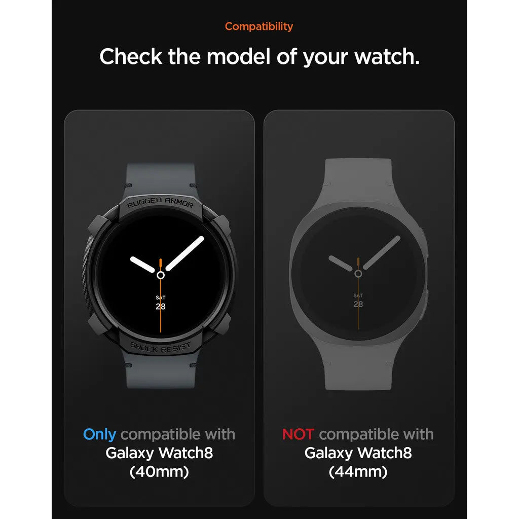Spigen Samsung Watch 8 (40mm) Case Rugged Armor Samsung Casing Galaxy Watch 8 Protection Black Cover