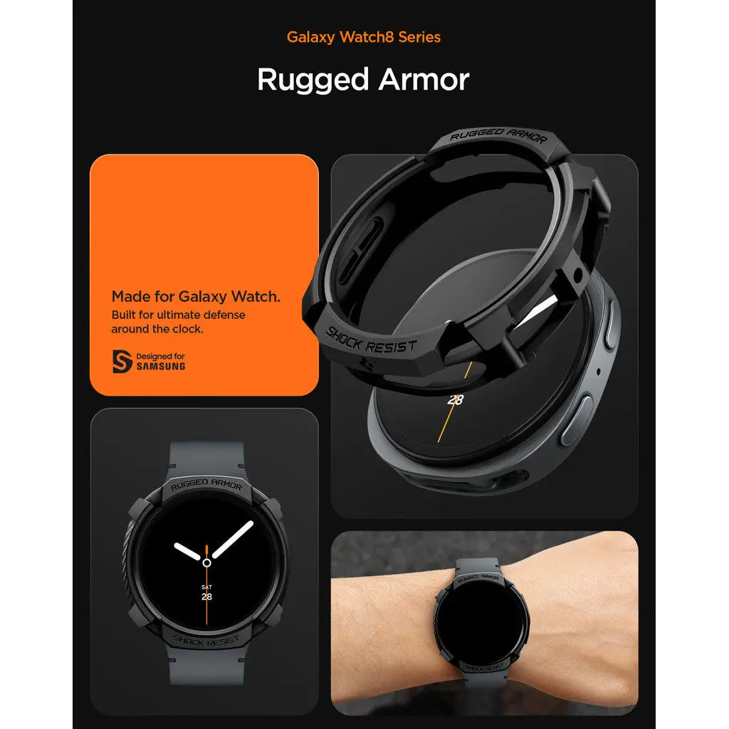 Spigen Samsung Watch 8 (40mm) Case Rugged Armor Samsung Casing Galaxy Watch 8 Protection Black Cover