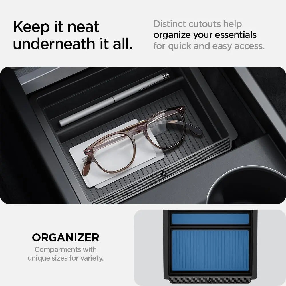 Spigen Tesla Model Y (2025) Juniper / Model 3 (2024-2025) Center Console Organizer Tray with Smooth Slide Technology