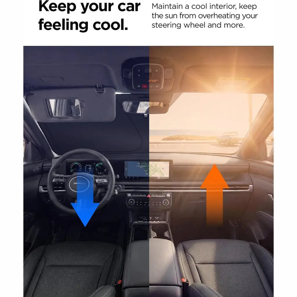 Spigen Universal Car Sun Shade with UV & Heat Protection Windshield Car Front Sunshade UO260 (M)