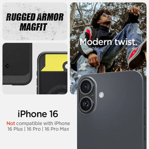 Spigen iPhone 16 Case 6.1" Rugged Armor Magfit Magnetic Phone Case Magnetic Casing Protective iPhone 16 Cover 2024