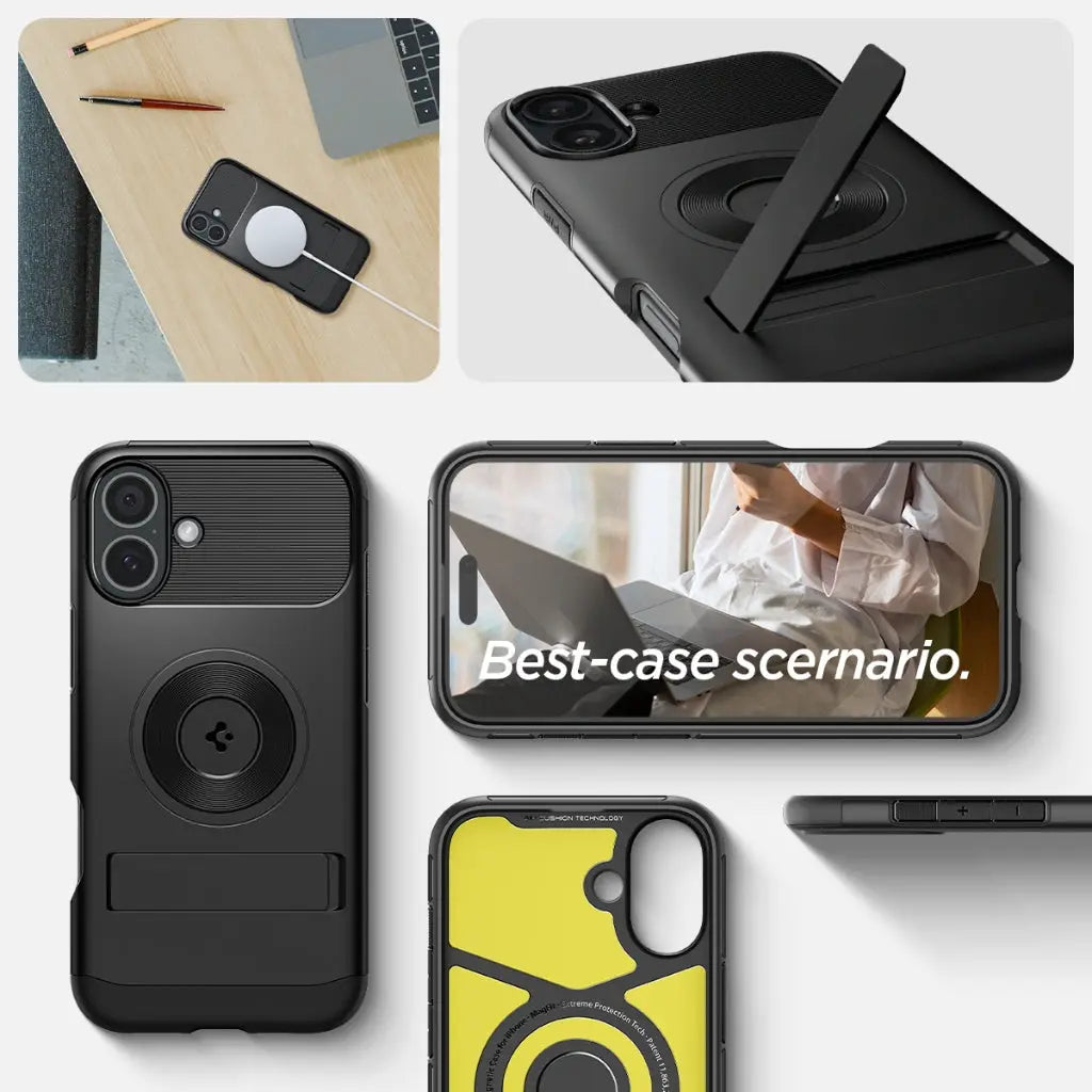 Spigen iPhone 16 Case 6.1" Slim Armor MagFit Magnetic Phone Case MagSafe Case with Kickstand iPhone Cover iPhone Case