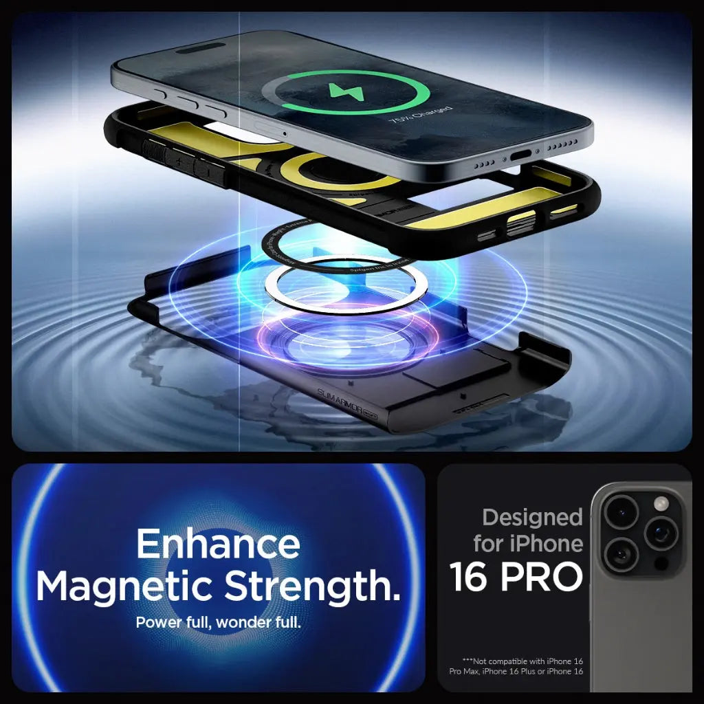 Spigen iPhone 16 Pro Case 6.3" Cover Slim Armor MagFit Magnetic Charging Compatible Kickstand iPhone Cover
