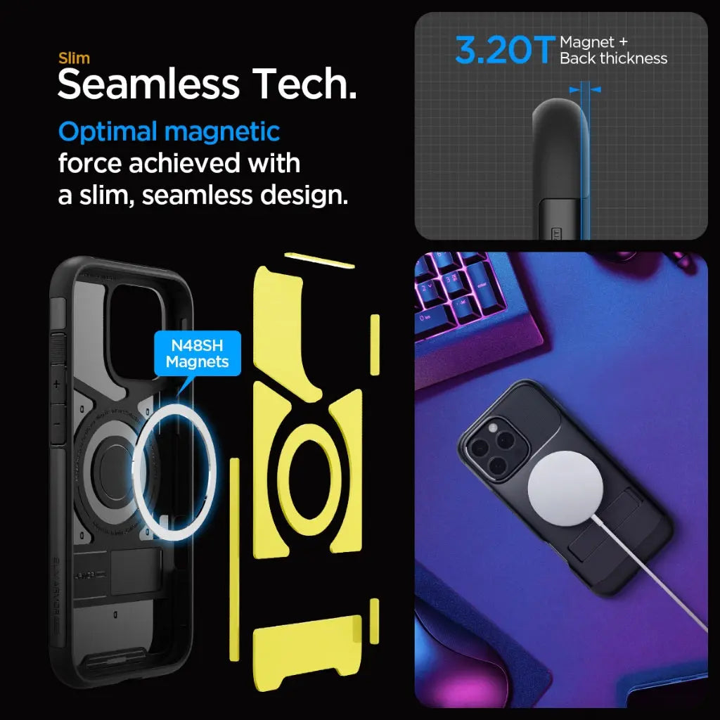 Spigen iPhone 16 Pro Case 6.3" Cover Slim Armor MagFit Magnetic Charging Compatible Kickstand iPhone Cover