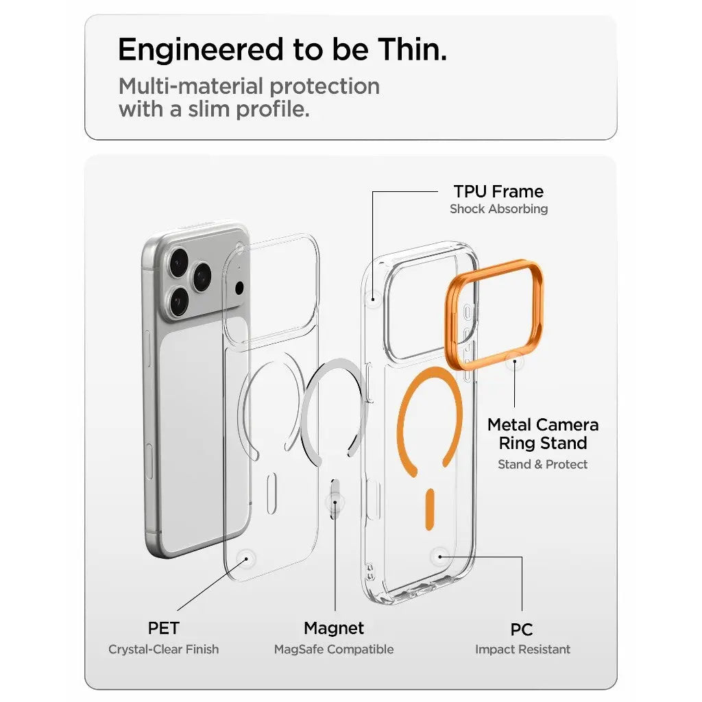 Spigen iPhone 18 Pro / 17 Pro Case 6.3" Ultra Hybrid Optik S MagFit Camera Ring Stand Magnetic Phone Case Phone Stand