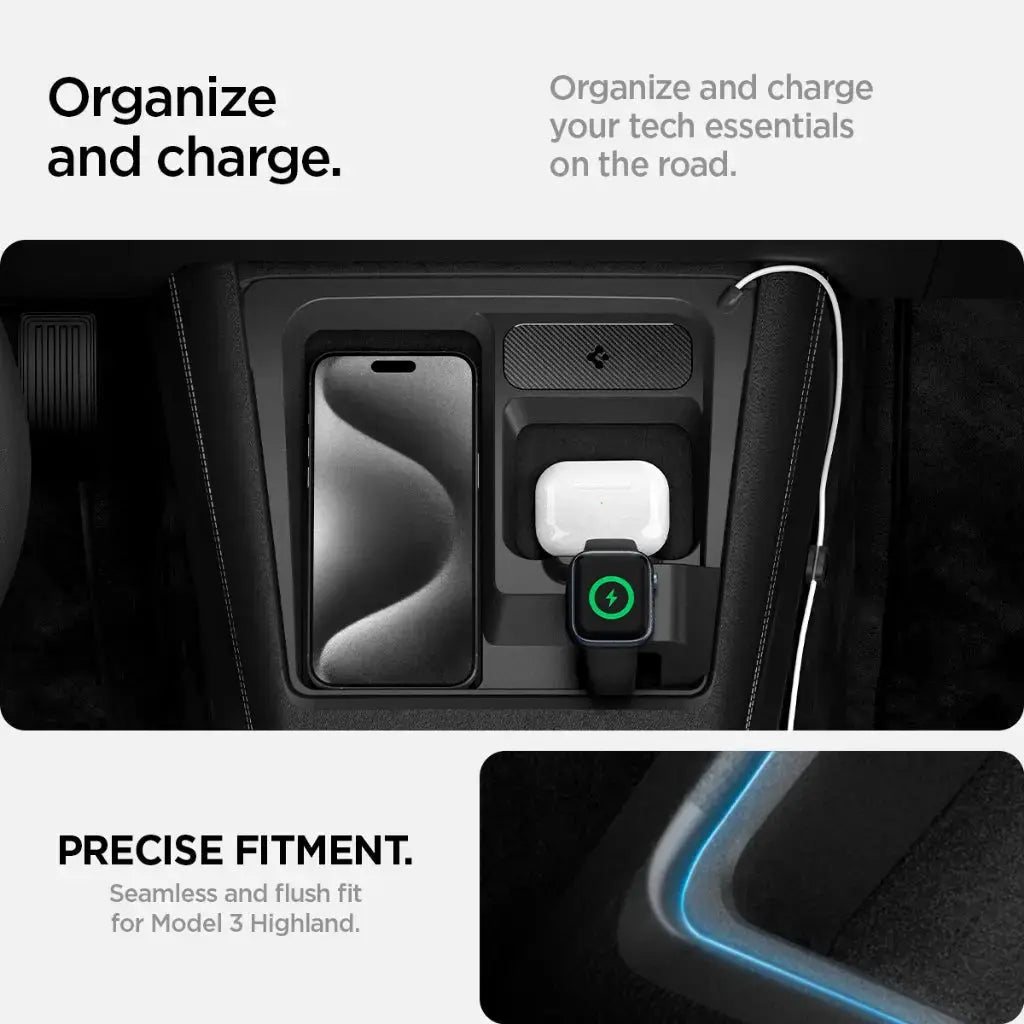 Spigen Tesla Model 3 Highland (2025/2024) 3-in-1 Organizer Mount For iPhone AirPods Apple Watch Tesla Accessories