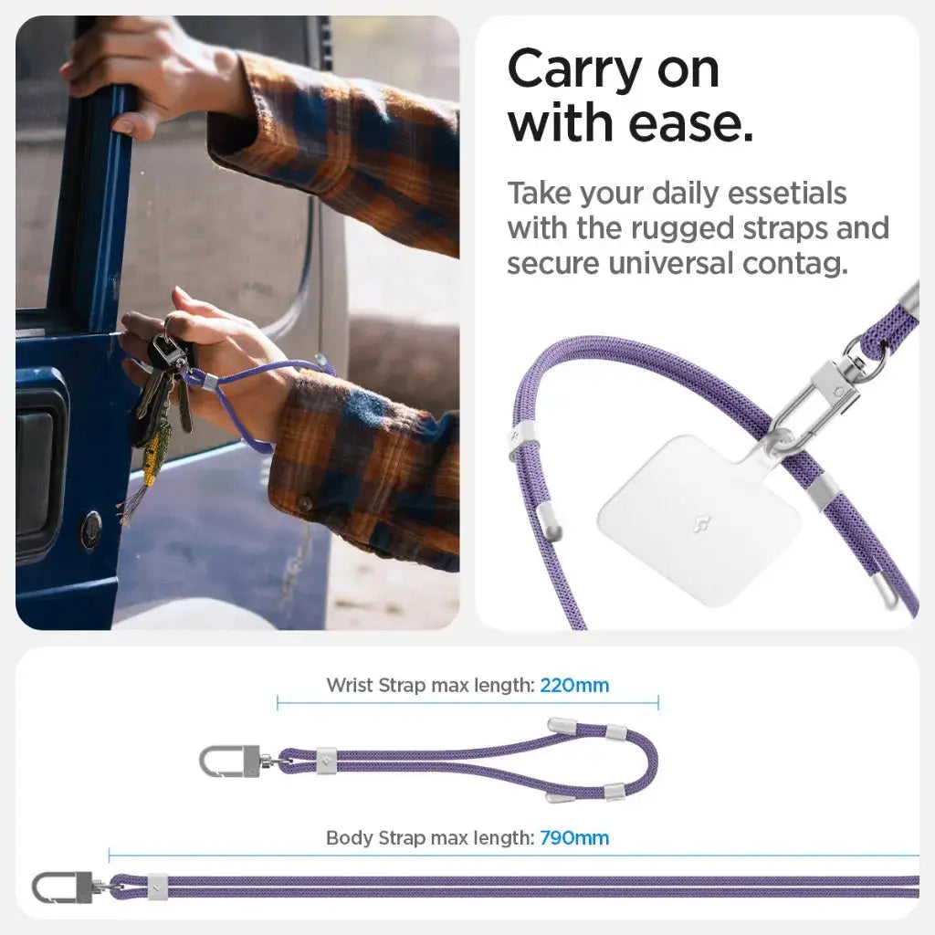 Spigen Universal Phone Lanyard Set CrossBody Strap + Wrist Strap With ConTag Adjustable Phone Strap Lanyard Strap