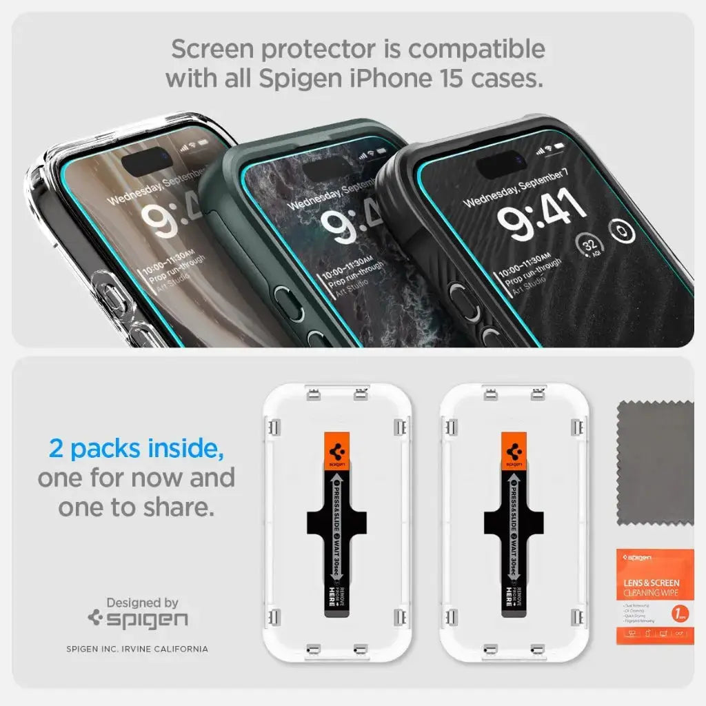 [2 Pack] iPhone 15 Tempered Glass Glas.tR EZ Fit - Spigen Singapore