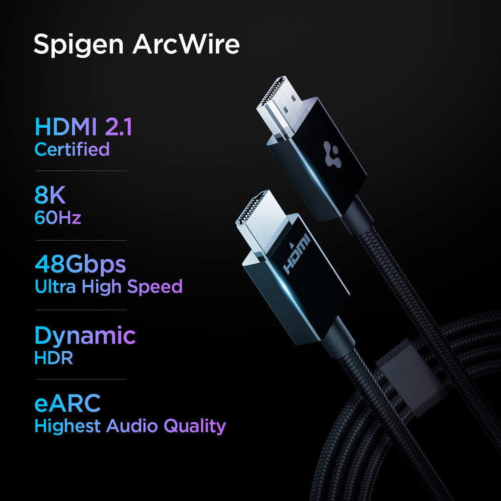 Spigen ArcWire™ HDMI to HDMI Cable (2m) 48Gbps Ultra High Speed HDMI 2.1 for MacBook Pro, Samsung TV, Xbox, Projector